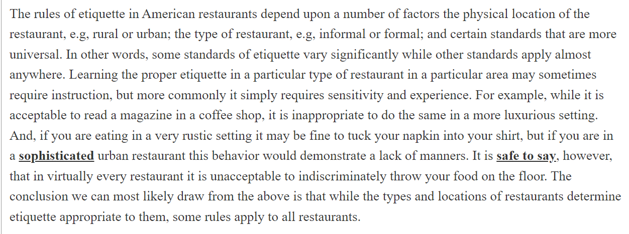 the rules of etiquette in american restaurants