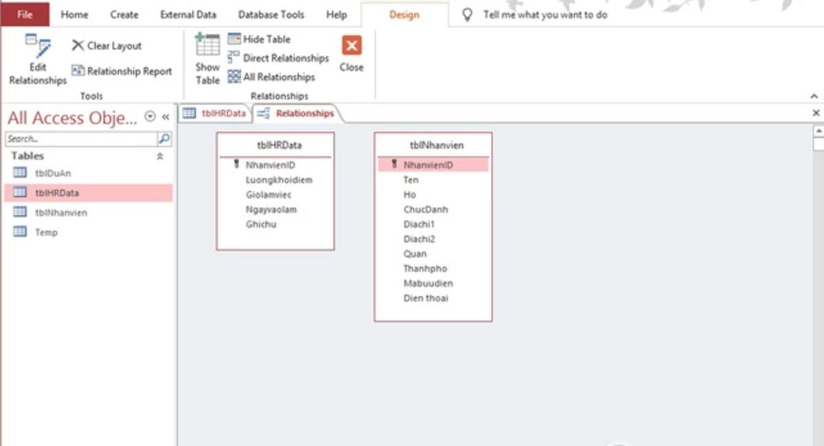 Cách tạo liên kết giữa các bảng trong Access